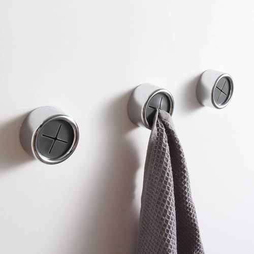 4-Pack Round Adhesive Towel Hooks for Kitchen & Bathroom – No-Drill Push Towel Holder for Hand Towels, Dish Towels, Tea – Self Adhesive Wall Hooks, Black