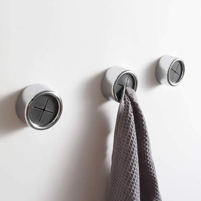 4-Pack Round Adhesive Towel Hooks for Kitchen & Bathroom – No-Drill Push Towel Holder for Hand Towels, Dish Towels, Tea – Self Adhesive Wall Hooks, Black