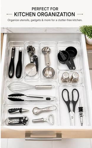 Clear Drawer Organizer Set (10 PCS) – Acrylic Storage Bins for Kitchen, Bathroom & Office – Stackable, Non-Slip, Multiple Sizes