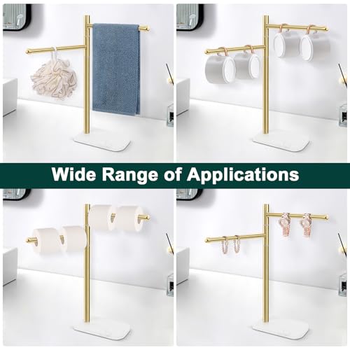Hand Towel Holder, F-Shape Hand Towel Stand with Marble Base, Stainless Steel Swivel Hand Towel Rack Bar Standing for Bathroom Kitchen Countertop, 2 Arms (Gold) - color: Gold
