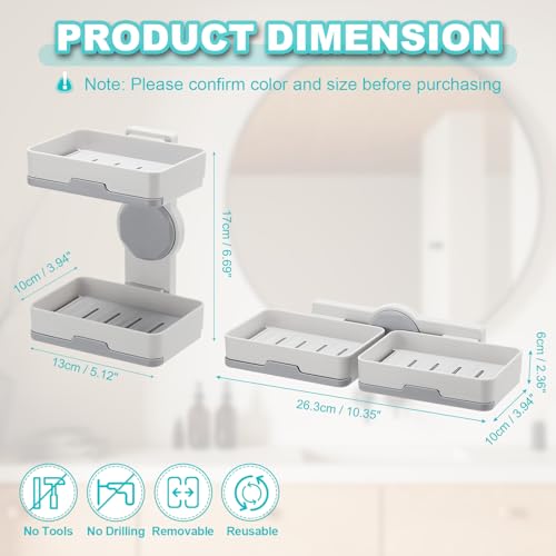 uxcell Soap Holder for Shower Wall, Double Layer Drill-Free Soap Dish Adhesive Wall Mounted Sponge Holder for Shower Kitchen, Bathroom, Bathtub(Light Gray) - color: Light Gray