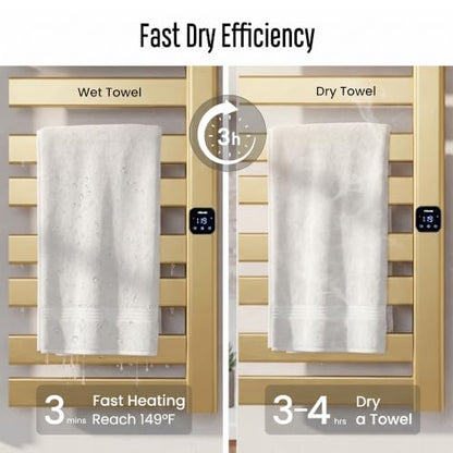 Towel Warmer, Heated Towel Rack with Built-in Timer and Temperature Control,Hard-Wired(Right-Wiring)/Plug-in Wall-Mounted Towel Rail, Aluminum, 18.8" W X 34.64" H, Gold - color: Gold, size: 18.8"L x 34.64"H