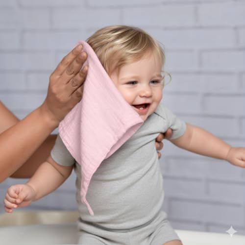 Muslin Baby Washcloths for Newborns, Pack of 8, 11"x11", Super Soft Cotton, Absorbent and Gentle, Baby Cotton Wipes, Baby wash Cloths - color: Pink
