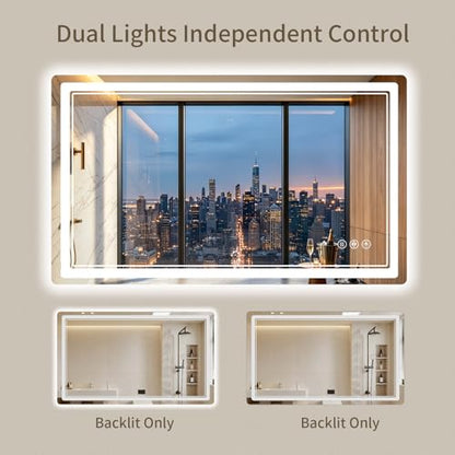30"x48" LED Bathroom Mirror with Lights, Backlit + Front Lit, Anti-Fog, Lighted Bathroom Mirror for Wall, HD Shatterproof Tempered Glass, Dimmable, Memory Function (Horizontal/Vertical) - size: 48"L x 30"W