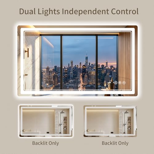 30"x48" LED Bathroom Mirror with Lights, Backlit + Front Lit, Anti-Fog, Lighted Bathroom Mirror for Wall, HD Shatterproof Tempered Glass, Dimmable, Memory Function (Horizontal/Vertical) - size: 48"L x 30"W