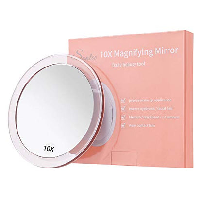 SANTOO 10X Magnifying Mirror - with 3 Mounting Suction Cups - Used for Precise Makeup - Eyebrows/Tweezing - Blackhead/Blemish Removal - Bathroom/Travel Makeup Mirror - 6 Inch Round - color: 10x