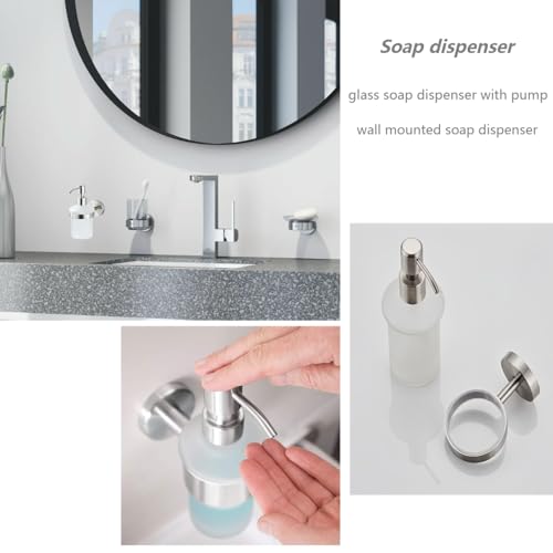Hand Soap Dispenser Wall Mount, Glass Pump Bottle for Kitchen & Bathroom, Dish Soap Dispenser with Stainless Steel Pump, Dispenser Pump Bottle for Lotions,Liquid Soaps