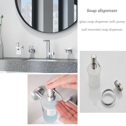 Hand Soap Dispenser Wall Mount, Glass Pump Bottle for Kitchen & Bathroom, Dish Soap Dispenser with Stainless Steel Pump, Dispenser Pump Bottle for Lotions,Liquid Soaps