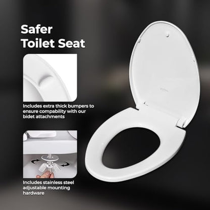 GenieBidet Elongated Soft Close Toilet Seat, Noiseless Toilet Cover Seat & Toilet Lids, Toilet Seat Elongated Mounting Tools & Attachments Included, White - style: ELONGATED TOILET SEAT