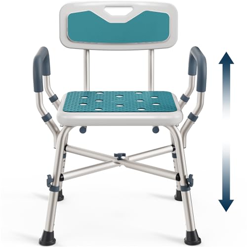 Shower Chair for Elderly and Disabled (450lb) with Padded Armrests and Back, Adjustable Height Shower Seat, Heavy Duty Shower Chairs for Inside Shower, Handicap - Teal - color: Teal