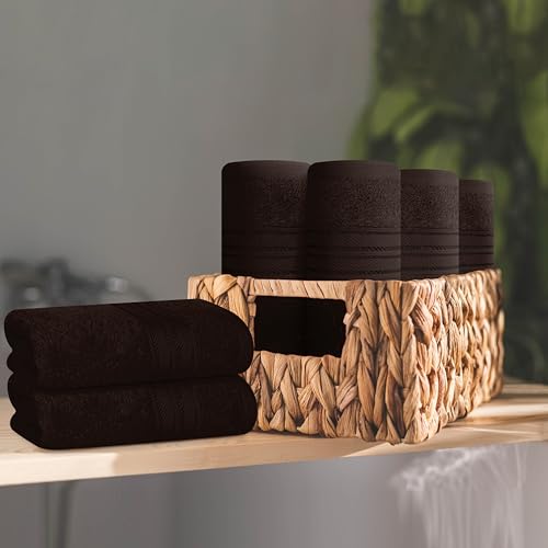 BOUTIQUO Ultra Soft Cotton Washcloths, Contains 12 Piece Face Cloths 12x12 inch, Ideal for Everyday use Face Towels, Compact & Lightweight Multi Purpose Washcloths - Chocolate Brown - color: Chocolate Brown, size: Washcloths - Set of 12