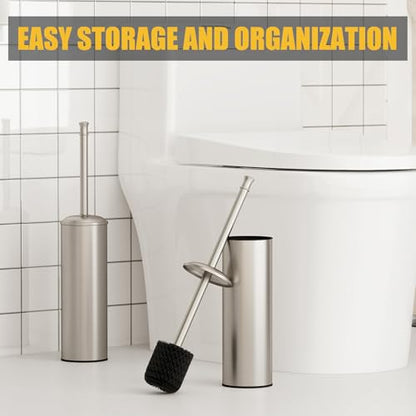 Toilet Brush and Holder, Toilet Cleaner Bowl Set with Two Brush with Extra Long Handle, Durable Bristles Toilet Scrubber and Covered Holder, Drip-Proof Stainless Steel Brushed Nickel - color: Brushed Nickel