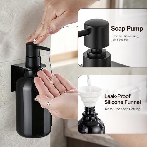 Shower Dispenser Wall Mounted Set of 3, Transparent Black | 16.9 oz Refillable Bottles, Black Pumps, No-Drill Installation, 27 Labels, For Bathrooms, Hotels and Airbnbs - color: Transparent Black Bottle + Black Pump