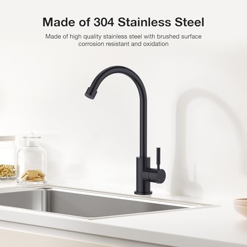CREA Matte Black Faucet for Kitchen Bar Outdoor Sink 1 Hole 3Holes(with Deck Plate)，High Arc 360°Swivle Single Handle Tap Brushed 304 Stainless Steel - color: Black, style: Mixed water pipe