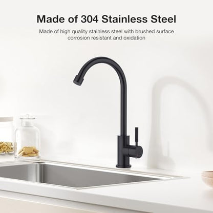 CREA Matte Black Faucet for Kitchen Bar Outdoor Sink 1 Hole 3Holes(with Deck Plate)，High Arc 360°Swivle Single Handle Tap Brushed 304 Stainless Steel - color: Black, style: Mixed water pipe