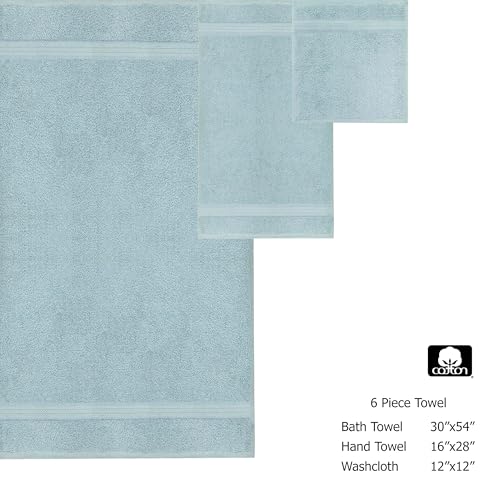 COTTON CRAFT Ultra Soft 6 Piece Towel Set - 100% Cotton Towels - Light Blue | Absorbent 580 GSM Quick Dry Everyday Premium Luxurious Bathroom Towels - 2 Large Bath Towels, 2 Hand Towels, 2 Washcloths - color: Light Blue