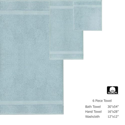 COTTON CRAFT Ultra Soft 6 Piece Towel Set - 100% Cotton Towels - Light Blue | Absorbent 580 GSM Quick Dry Everyday Premium Luxurious Bathroom Towels - 2 Large Bath Towels, 2 Hand Towels, 2 Washcloths - color: Light Blue