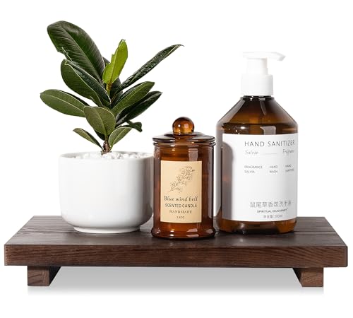 Bathroom Tray Wood Riser Kitchen Decor Soap Holder, 11.8" x 7" Walnut | Waterproof, Easy Clean, Wooden Pedestal Stand Accessories for Office Desk, Bathroom, Vanity, Counter, Sink - color: Walnut, size: 11.8" x 7" x 1.6"