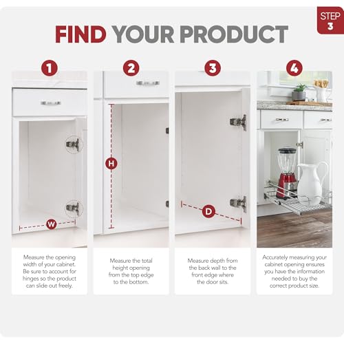 Rev-A-Shelf Steel Wire Pullout Drawer Organizer Shelf for Kitchen Cabinets, Slide Out Storage Basket, Min Opening Width of 20.5", 21" x 22", 5WB1-2122CR-1 - size: 21" W x 22"D, style: Single Tier