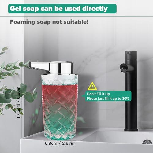 Automatic Soap Dispenser Liquid for Kitchen: 11 OZ Glass Touchless Clear Auto Soap Dispenser for Bathroom - Hand Dish Lotion Home Countertop Kids - Family Couple - color: Diamond Style Liquid