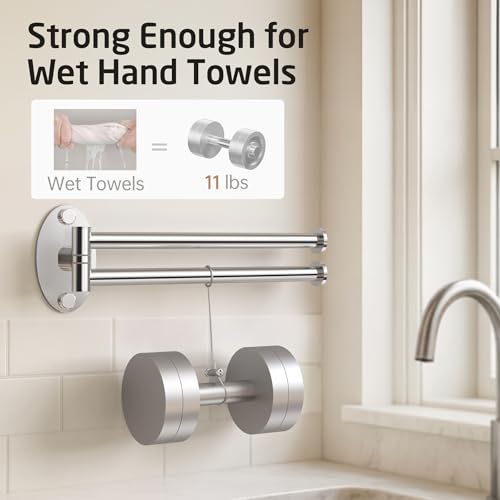 KES Swivel Towel Bar for Bathroom 9-Inch Kitchen Swing Out Double Towel Bar | 2-Arm, Kitchen Wall Mounted SUS 304 Stainless Steel, Polished Finish, A2106S23 - color: Polished Finish, size: 23cm