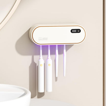 UV Toothbrush Sanitizer Holder for 4 | Wall Mounted Toothbrush Holder for Bathroom with Fan Drying | USB Rechargeable Toothbrush Cleaner & Sterilizer, No Drill Install, Modern Design (White) - color: White Ⅱ