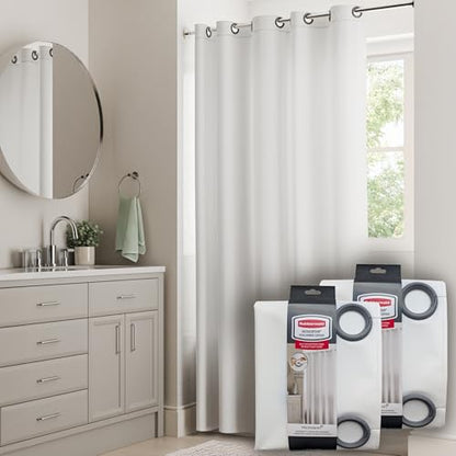 Rubbermaid INSTACURTAIN Hook-Free PEVA Shower Curtain, Waterproof Heavyweight Curtain with Built-in Rustproof Rings and Weighted Magnetic Hem, 71 x 74 Inches, BPA-Free, White with Charcoal Rings - color: White, size: 71"W x 74"L (Pack of 2), style: Withou