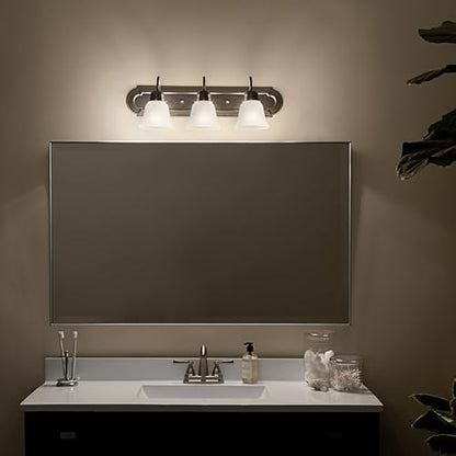 Kichler 24" 3-Light Vanity Bath Light in Brushed Nickel, Modern Bathroom Light with Clear Satin Etched Glass, (24" W x 8" H), 5337NIS - color: Brushed Nickel, size: 24"