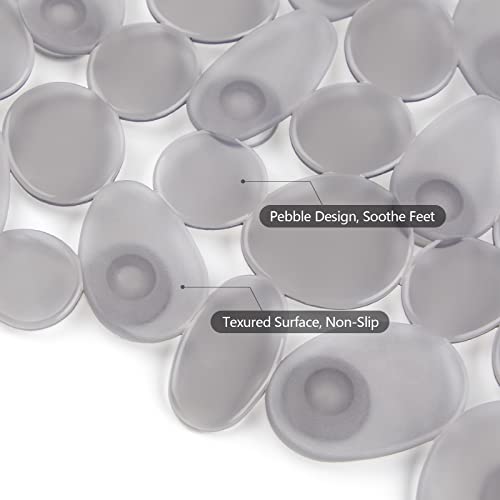 WELTRXE Non Slip Bathtub Mat 35 x 16 Inches Pebbles Shower Mats with Suction Cups, Drain Holes for Bathroom Showers, Tub, Machine Washable Bathroom Mats BPA, Latex Free Safe Tub Mats - Clear Gray - color: Pebbles-clear Gray, size: 35" x 16" (Rectangular)