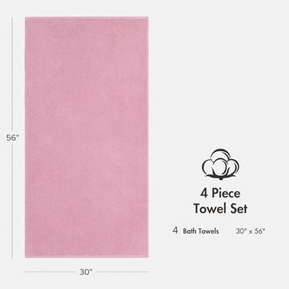 Madison Park 100% Zero Twist Cotton 4 Piece Bathroom Bath Towels, Pink | 30" x 56" Large Shower Towels, 500 GSM Diagonal Ribbed, Soft, Quick Dry, Highly Absorbent, Durable, Modern, OEKO TEX - color: Pink, size: 4 Piece Bath Towel Set