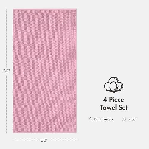Madison Park 100% Zero Twist Cotton 4 Piece Bathroom Bath Towels, Pink | 30" x 56" Large Shower Towels, 500 GSM Diagonal Ribbed, Soft, Quick Dry, Highly Absorbent, Durable, Modern, OEKO TEX - color: Pink, size: 4 Piece Bath Towel Set