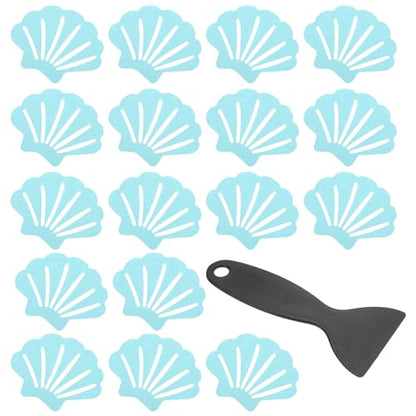 PATIKIL 30 Pcs Non Slip Bathtub Stickers, Anti Slip Shower Stickers with Scraper Bathroom Shower Floor Decals Sea Shell Shape Cute Treads Tubs, Blue - color: Blue