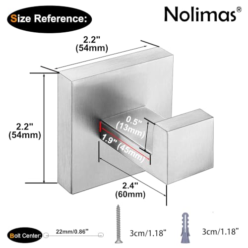 Nolimas Towel Hook Stainless Steel Bathroom Rustproof Clothes Towel Coat Hook Wall Mounted Square Toilet Kitchen, Heavy Duty Door Hanger, 2 Pack, Brushed Nickel - color: Brushed Nickel, size: 2 Pack