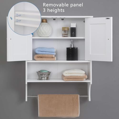 Gecheer Over-the-Toilet Storage Cabinet with 2 Doors and Adjustable Shelves, Farmhouse Style White Bathroom Cabinet, 21.65 x 7.1 x 27.6 Inches