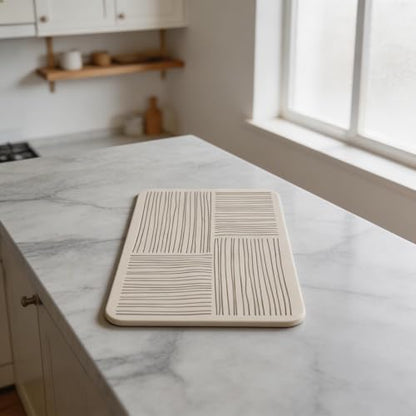 Diatomaceous Earth Kitchen Mat, Fast Absorbent Dish Drainer Pad with Non-Slip Rubber Backing for Countertop, Sink, Bathroom and Pet Feeding, Quick-Dry Water(A)