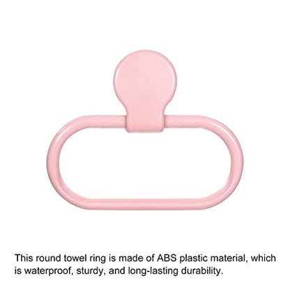 HARFINGTON Wall Mounted Oval Towel Ring ABS Hanging Holder Self-Adhesive for Bathroom Kitchen Accessories, Pink - color: Pink