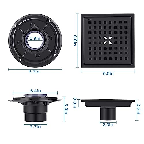 ELLO&ALLO 6 Inch Square Shower Floor Drain with Flange,Removable Quadrato Pattern Grate, SUS 304 Stainless Steel in Oil Rubbed Bronze - color: Oil Rubbed Bronze, size: 6 Inch Grid Cover