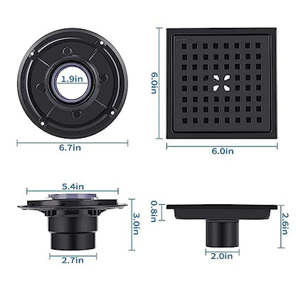 ELLO&ALLO 6 Inch Square Shower Floor Drain with Flange,Removable Quadrato Pattern Grate, SUS 304 Stainless Steel in Oil Rubbed Bronze - color: Oil Rubbed Bronze, size: 6 Inch Grid Cover