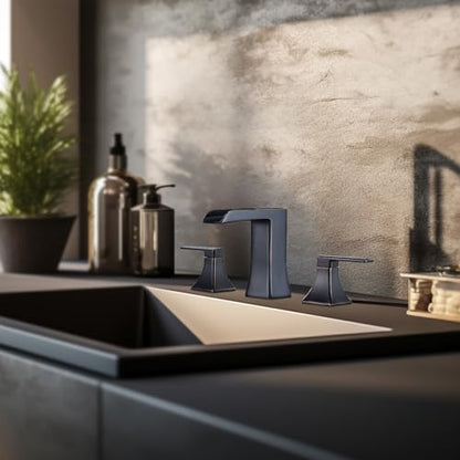 Oil Rubbed Bronze Bathroom Faucet, Sanliv 2-Handle Widespread Bathroom Faucet for 3-Hole Sinks 4-16 inch, Bronze Waterfall Vanity Faucet with Pop-Up Drain (ORB) - color: Oil Rubbed Bronze