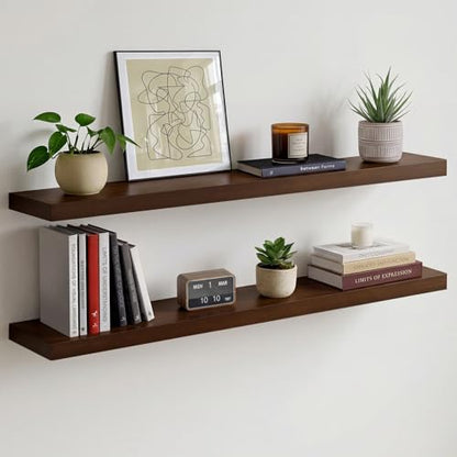 Walnut 42 inch Floating Shelves, High End Solid Real Wood 42inch Floating Shelf for Wall, Large Dark Brown 42 inches Long Floating Shelves, Heavy Duty Bracket, 42 X 6.5 X 1.75 inch, Set of 2 - color: American Walnut - Satin Dark Tone, size: 42 inch