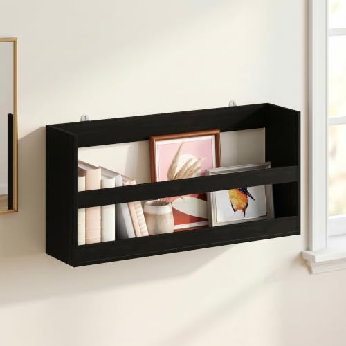 Rectangular Wall Shelf with Guard Rail, Wall Mounted Shelves, Floating Shelf, Floating Shelves for Wall, for Home Office, Bedroom, Bathroom, Living Room, Espresso - color: Espresso
