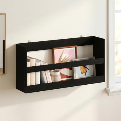 Rectangular Wall Shelf with Guard Rail, Wall Mounted Shelves, Floating Shelf, Floating Shelves for Wall, for Home Office, Bedroom, Bathroom, Living Room, Espresso - color: Espresso