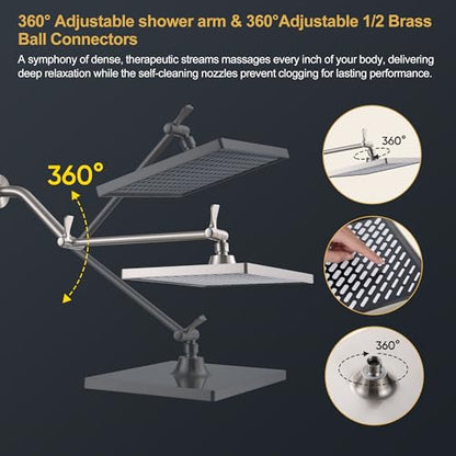Cobbe Rainfall Shower Head for Bathroom, 11.8 Inch Large Rectangular with Adjustable Stainless Steel 11 Inch Extension Arm - Premium Quality Luxury Experience, No Tools Installation, Brushed Nickel - color: Brushed Nickel