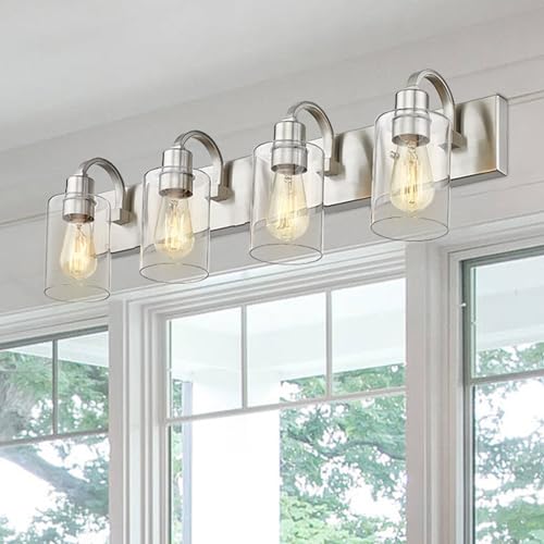 Emliviar 4-Light Vanity Light Fixture - Modern Bathroom Lighting Fixture, Brushed Nickel Finish with Clear Glass, YCE237B-4W BN - color: Brushed Nickel - Clear Glass, size: 4-Light