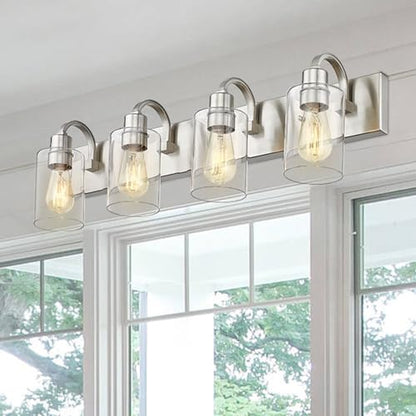 Emliviar 4-Light Vanity Light Fixture - Modern Bathroom Lighting Fixture, Brushed Nickel Finish with Clear Glass, YCE237B-4W BN - color: Brushed Nickel - Clear Glass, size: 4-Light