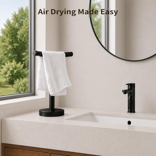 Hand Towel Holder Stand for Bathroom & Kitchen, Freestanding T-Shape Towel Rack with Weighted Base, Matte Black | Stainless Steel,Bathroom & Kitchen, Freestanding T-Shape Towel Rack - size: Arc-shaped rod