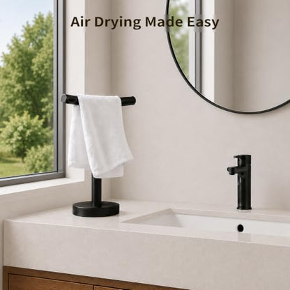Hand Towel Holder Stand for Bathroom & Kitchen, Freestanding T-Shape Towel Rack with Weighted Base, Matte Black | Stainless Steel,Bathroom & Kitchen, Freestanding T-Shape Towel Rack - size: Arc-shaped rod