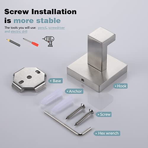 KOKOSIRI Bath Towel Hook Wall Mount Square Robe Hook Coat Hook, Bathroom Kitchen Garage Heavy Duty Wall Mounted, SUS 304 Stainless Steel, Brushed Nickel, B1010BR-P2 - color: Brushed Nickel, size: 2 Pack