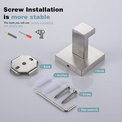 KOKOSIRI Bath Towel Hook Wall Mount Square Robe Hook Coat Hook, Bathroom Kitchen Garage Heavy Duty Wall Mounted, SUS 304 Stainless Steel, Brushed Nickel, B1010BR-P2 - color: Brushed Nickel, size: 2 Pack