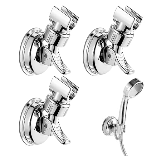 No Drill Shower Head Bracket, Adjustable Shower Head Holders Detachable | Removable Suction Cup Shower Head Bracket, Silver Bracket with Chrome Polished for Bathroom - color: silver x3